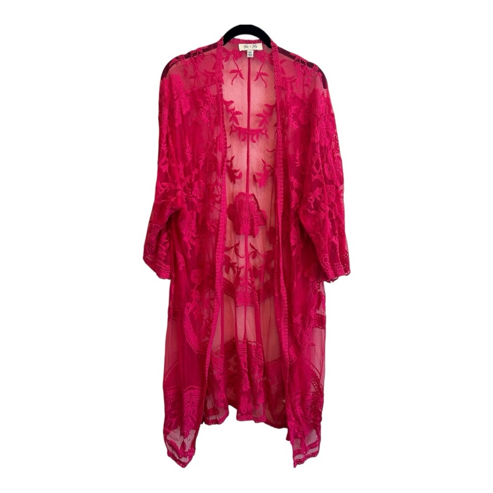 She + Sky Hot Pink Lace Duster M/L